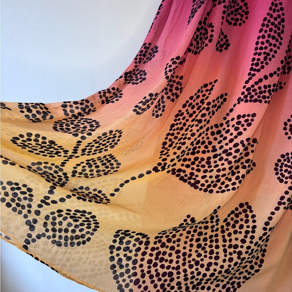 Anthropologie V-Neck Ombre Pink & Yellow Printed Chiffon Maxi Dress Sz L Lined - Picture 6 of 13